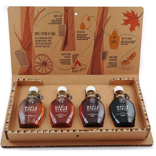 MapleFarm illustrated maple syrup tasting box set four varieties - gift
