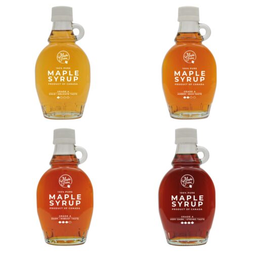 MapleFarm maple syrup tasting pack 4 varieties - traditional glass bottle