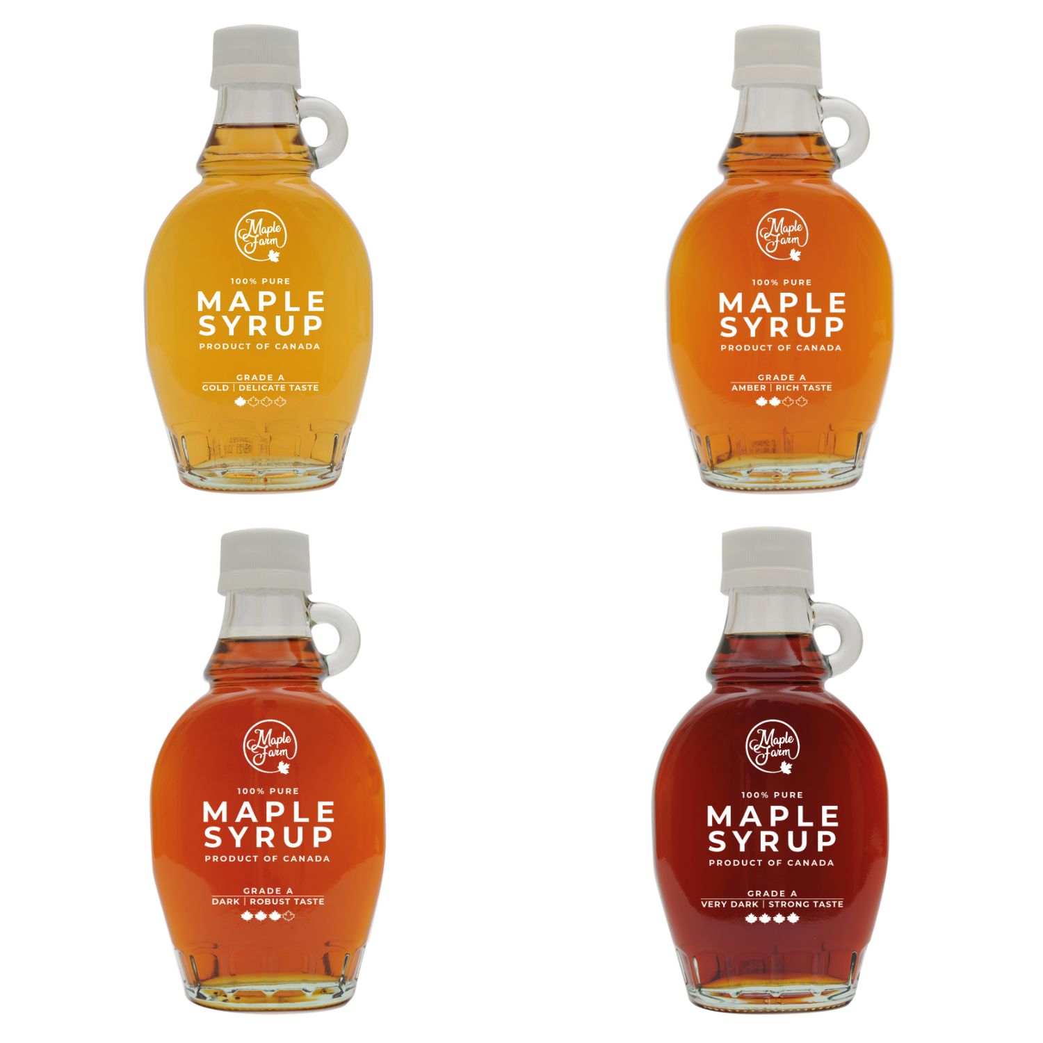 MapleFarm sciroppo d'acero pack degustazione 4 varietà - bottiglia in vetro tradizionale