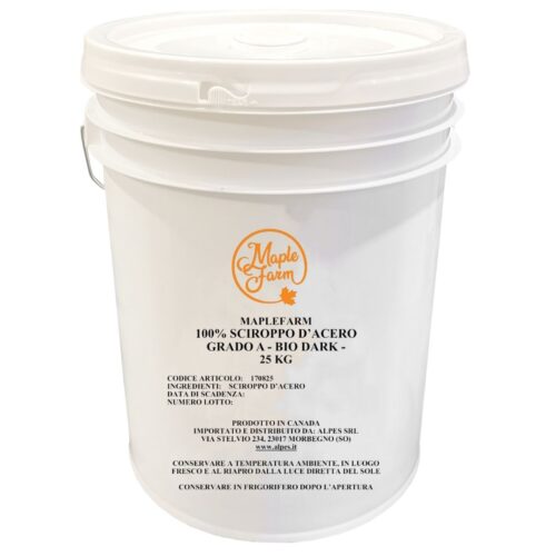 Puro sciroppo d’acero – BIO Dark – Fustino da 18,90L (25 KG) - PRODOTTO RISERVATO A GROSSISTI, DISTRIBUTORI O OPERATORI DEL SETTORE ALIMENTARE IN POSSESSO DI PARTITA IVA