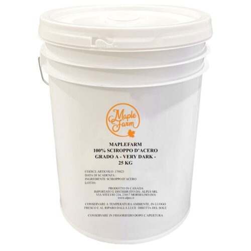 Puro sciroppo d’acero – Very Dark – Fustino da 18,90L (25 KG) - PRODOTTO RISERVATO A GROSSISTI, DISTRIBUTORI O OPERATORI DEL SETTORE ALIMENTARE IN POSSESSO DI PARTITA IVA