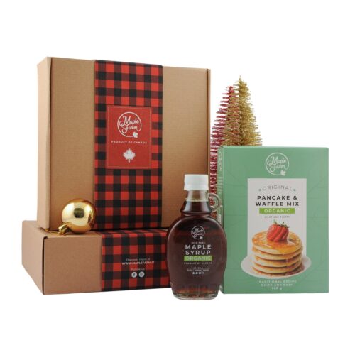 Coffret cadeau XMAS FIR - Bouteille de sirop d'érable bio et préparation pour crêpes et gaufres bio