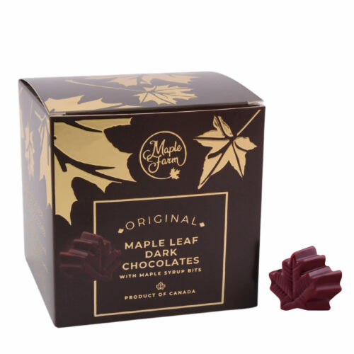 Cioccolatini fondenti a forma di foglia d'acero con cristalli di sciroppo d'acero - Astuccio da 12
